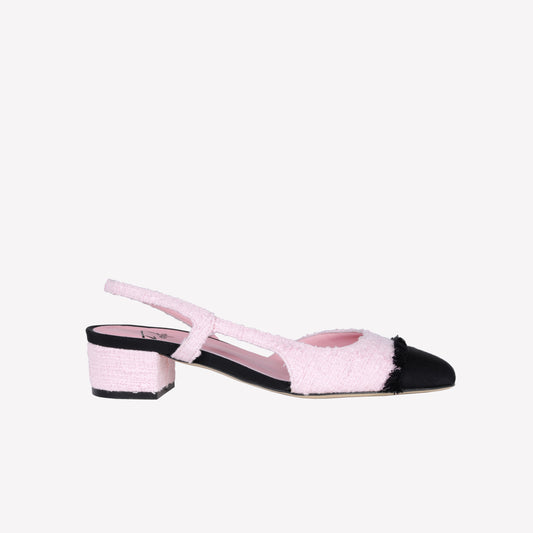 SLINGBACK IN TWEED ROSA CON PUNTA SFRANGIATA E TACCO BASSO ACANTO - Rosa | Roberto Festa