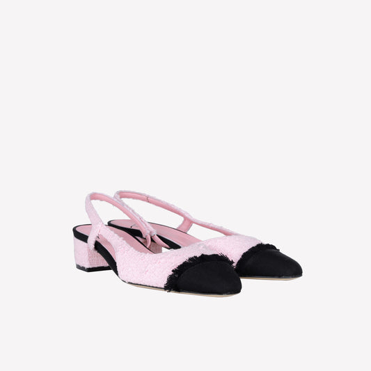 SLINGBACK IN TWEED ROSA CON PUNTA SFRANGIATA E TACCO BASSO ACANTO - Rosa | Roberto Festa