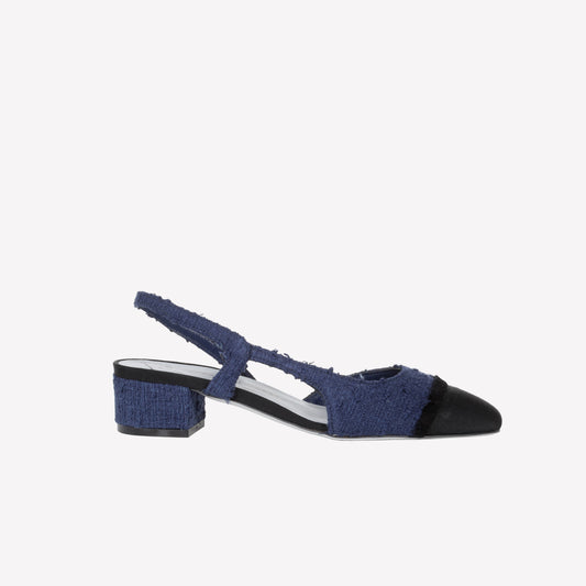 SLINGBACK IN TWEED NAVY CON PUNTA SFRANGIATA E TACCO BASSO ACANTO - Blu | Roberto Festa