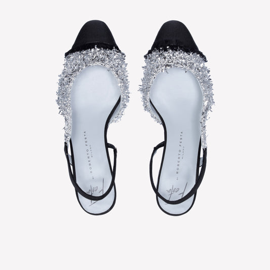 SLINGBACK IN TESSUTO LUREX SILVER ACANTO - Argento | Roberto Festa