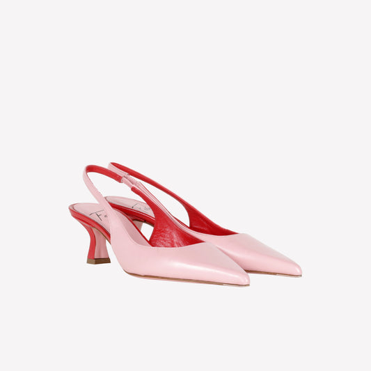 SLINGBACK IN PELLE COLOR PEONIA CON DETTAGLI ROSSI ARABEL - NO DISCOUNT | Roberto Festa