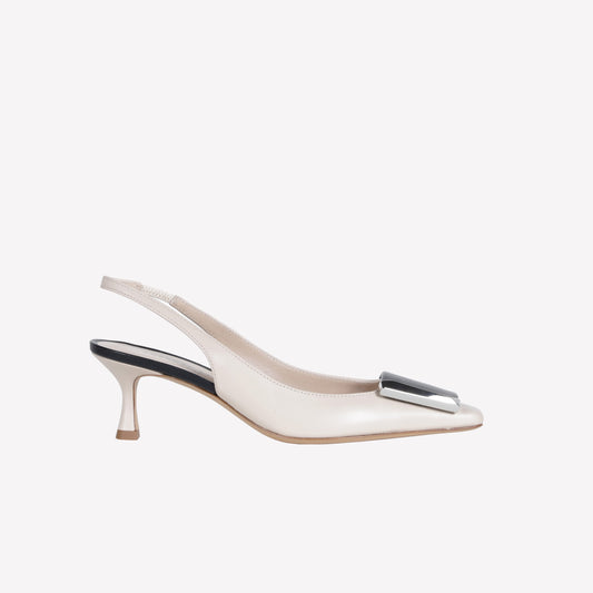 SLINGBACK IN NAPPA BICOLORE BIANCO CON ACCESSORIO ARIENNE - Scarpe Donna: Calzature eleganti