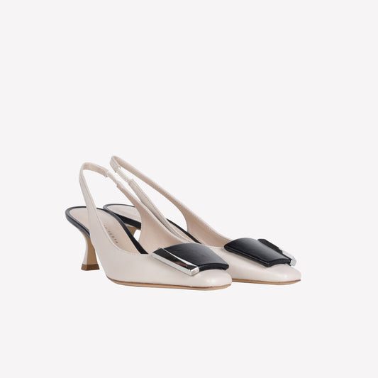 SLINGBACK IN NAPPA BICOLORE BIANCO CON ACCESSORIO ARIENNE - Bianco | Roberto Festa