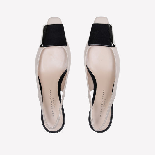 SLINGBACK IN NAPPA BICOLORE BIANCO CON ACCESSORIO ARIENNE - Bianco | Roberto Festa