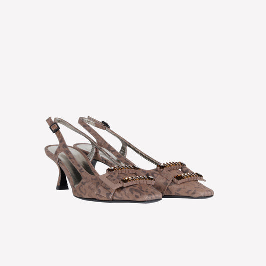 SLINGBACK IN JEANS LEOPARD CON ACCESSORIO BAGUETTE ATENA - Trend Alert: Denim | Roberto Festa