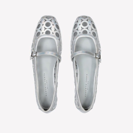 BALLERINA IN PELLE LAMINATA E TULLE SILVER CON LAVORAZION CUT OUT BESSET - Grigio | Roberto Festa