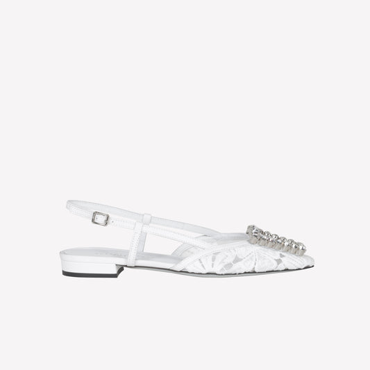 SLINGBACK IN TESSUTO MACRAME' E TULLE BIANCO BILL - NO DISCOUNT | Roberto Festa