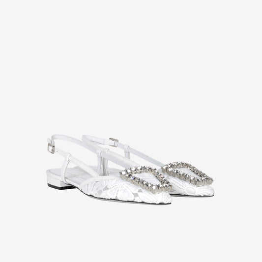 SLINGBACK IN TESSUTO MACRAME' E TULLE BIANCO BILL - NO DISCOUNT | Roberto Festa