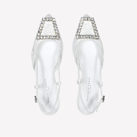 SLINGBACK IN TESSUTO MACRAME' E TULLE BIANCO BILL - Bianco | Roberto Festa