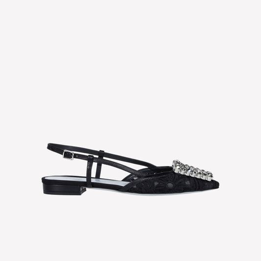 SLINGBACK IN TESSUTO MACRAME' E TULLE NERO BILL - Spring Summer Preview | Roberto Festa