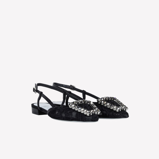 SLINGBACK IN TESSUTO MACRAME' E TULLE NERO BILL - NO DISCOUNT | Roberto Festa