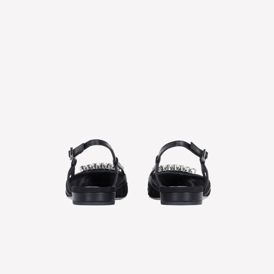 SLINGBACK IN TESSUTO MACRAME' E TULLE NERO BILL - Nero | Roberto Festa