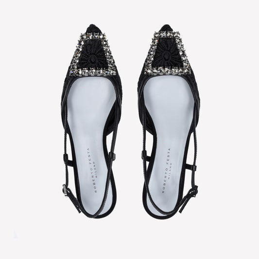 SLINGBACK IN TESSUTO MACRAME' E TULLE NERO BILL - Nero | Roberto Festa