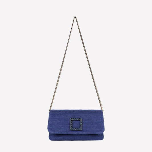 CLUTCH IN TWEED BLU NAVY CON ACCESSORIO DI CRISTALLI CAPRI LUX - NO DISCOUNT | Roberto Festa