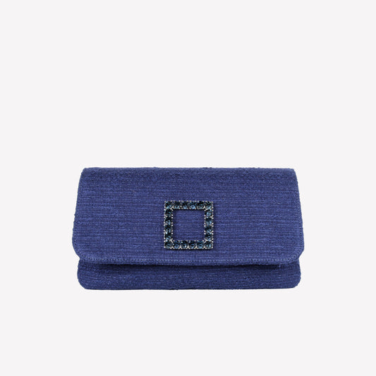 CLUTCH IN TWEED BLU NAVY CON ACCESSORIO DI CRISTALLI CAPRI LUX - Spring Summer Preview | Roberto Festa