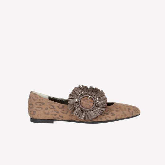 BALLERINA IN JEANS LEOPARD CON FIBBIA IN RAFFIA CRISSY - Marrone | Roberto Festa