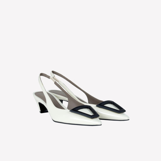 SLINGBACK IN VITELLO SPAZZOLATO OFF WHITE CON FIBBIA GOMMATA DORIEN - Bianco | Roberto Festa