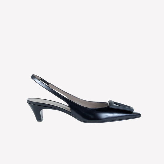 SLINGBACK IN VITELLO SPAZZOLATO NERO CON FIBBIA GOMMATA DORIEN - Back to Office | Roberto Festa