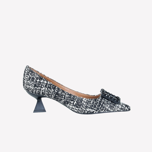 DECOLLETE’ IN TESSUTO TWEED CON FIBBIA QUADRA CRISTALLI EVILLY - Scarpe | Roberto Festa