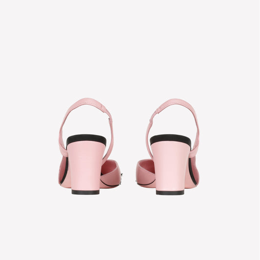 SLINGBACK IN PELLE PEONIA CON TACCO MEDIO E PUNTINA IN GROS GRAIN CON FRANGE FICUS - Rosa | Roberto Festa