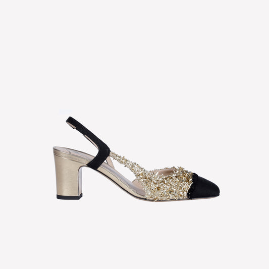 SLINGBACK IN TESSUTO LUREX ORO FICUS - Slingback | Roberto Festa