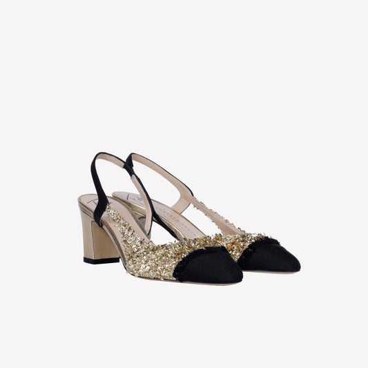 SLINGBACK IN TESSUTO LUREX ORO FICUS - Spring Summer Preview | Roberto Festa