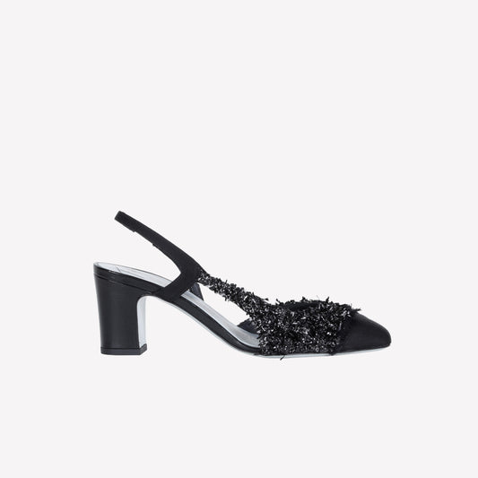 SLINGBACK IN TESSUTO LUREX NERO FICUS - Slingback | Roberto Festa