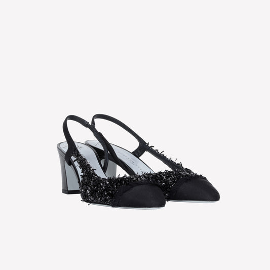 SLINGBACK IN TESSUTO LUREX NERO FICUS - Spring Summer Preview | Roberto Festa