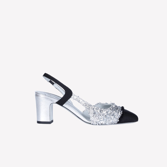 SLINGBACK IN TESSUTO LUREX SILVER FICUS - Slingback | Roberto Festa