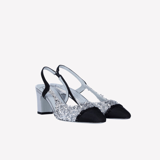 SLINGBACK IN TESSUTO LUREX SILVER FICUS - Argento | Roberto Festa