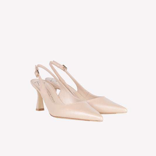 SLINGBACK IN PELLE COOKIE CON TACCO MEDIO FRANS - Beige | Roberto Festa