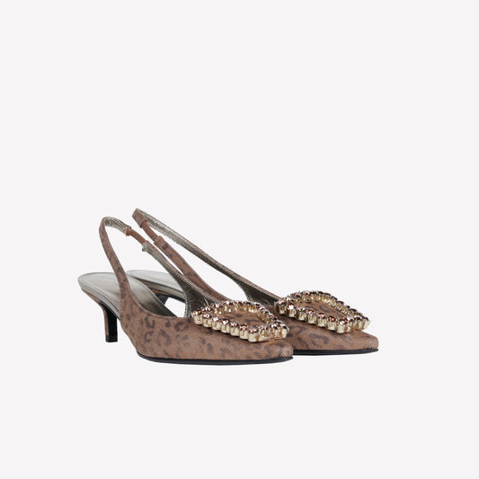 SLINGBACK IN JEANS LEOPARD CON FIBBIA IN CRISTALLI FUTURA - Spring Summer Preview | Roberto Festa