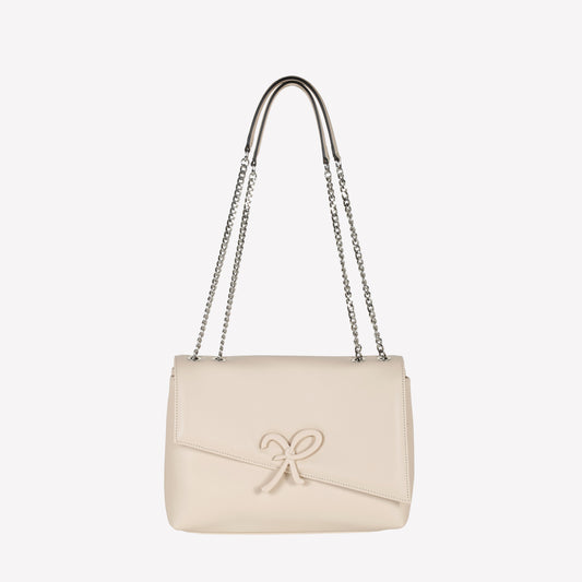 BORSA A SPALLA FLAP ASIMMETRICA IN PELLE BUTTER CON ACCESSORIO LACCATO GIORGIA - Beige | Roberto Festa