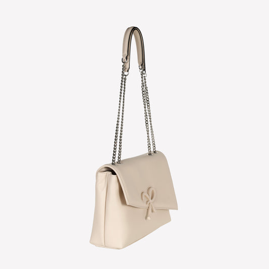 BORSA A SPALLA FLAP ASIMMETRICA IN PELLE BUTTER CON ACCESSORIO LACCATO GIORGIA - Beige | Roberto Festa