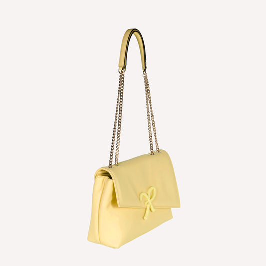 BORSA A SPALLA FLAP ASIMMETRICA IN PELLE MIMOSA CON ACCESSORIO LACCATO GIORGIA - Giallo | Roberto Festa