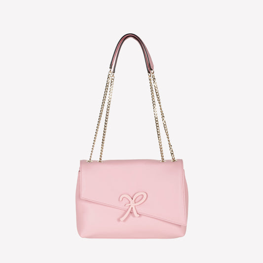 BORSA A SPALLA FLAP ASIMMETRICA IN PELLE ROSA CON ACCESSORIO LACCATO GIORGIA - Rosa | Roberto Festa