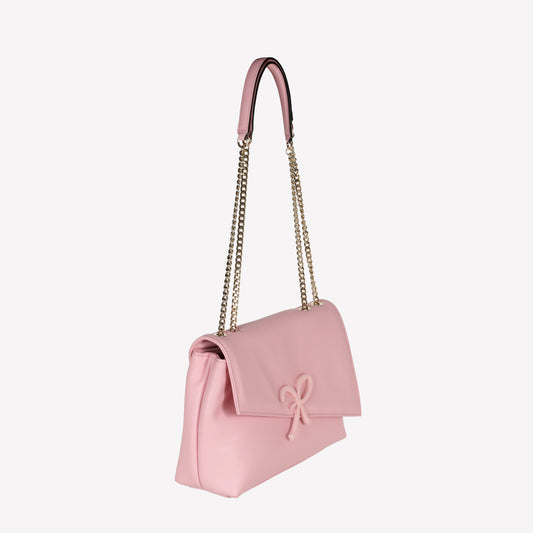 BORSA A SPALLA FLAP ASIMMETRICA IN PELLE ROSA CON ACCESSORIO LACCATO GIORGIA - NO DISCOUNT | Roberto Festa