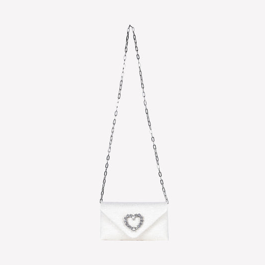 CLUTCH IN TWEED CREMA CON ACCESSORIO CUORE DI CRISTALLO HEART - Spring Summer Preview | Roberto Festa