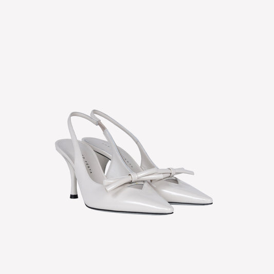 SLINGBACK IN VITELLO SPAZZOLATO STONE CON FIOCCO MARIGOLD - Grigio | Roberto Festa