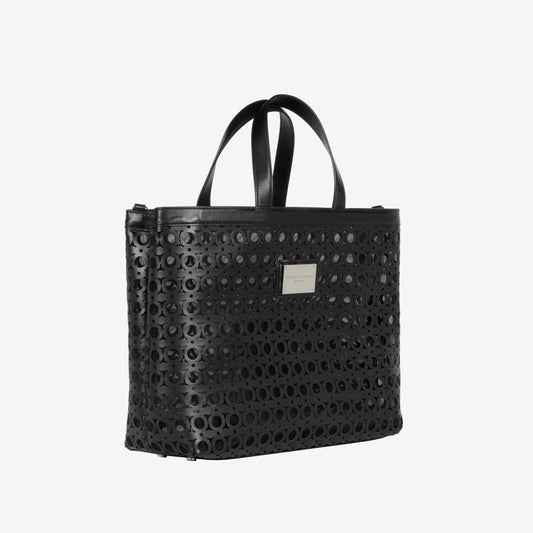 BORSA A SPALLA IN PELLE COLOR NERO CON LAVORAZIONE CUT-OUT E TULLE MIRTE - NO DISCOUNT | Roberto Festa