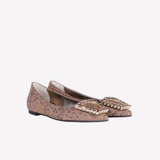 BALLERINA IN JEANS LEOPARDATO CON ACCESSORIO DI CRISTALLI NEDA - NO DISCOUNT | Roberto Festa