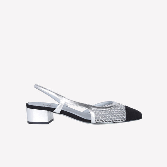 SLINGBACK IN RETE GLITTERATA SILVER CON RETE TULLE NINFA - Spring Summer Preview | Roberto Festa