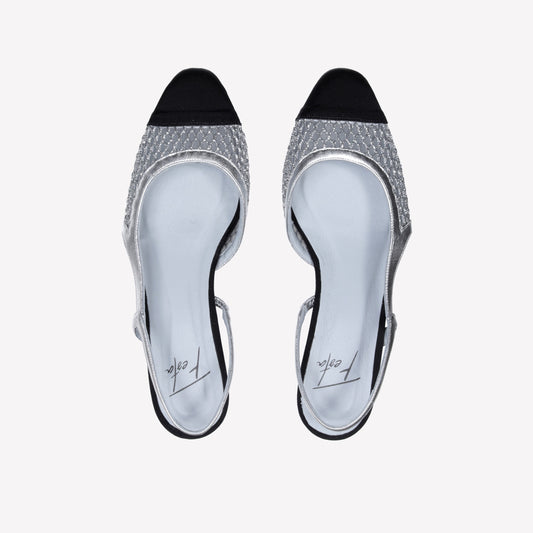 SLINGBACK IN RETE GLITTERATA SILVER CON RETE TULLE NINFA - Grigio | Roberto Festa