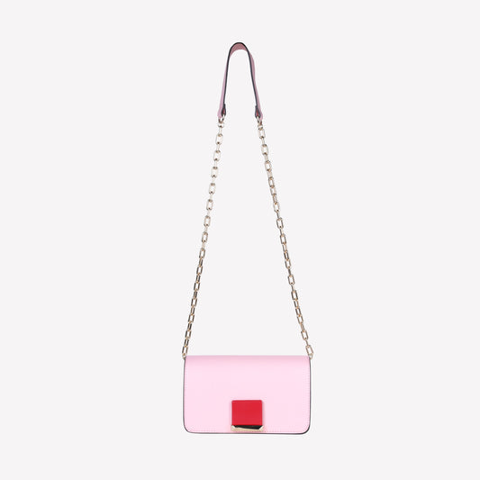 BORSA A SPALLA IN PELLE ROSA CON ACCESSORIO A CONTRASTO RHODA - NO DISCOUNT | Roberto Festa