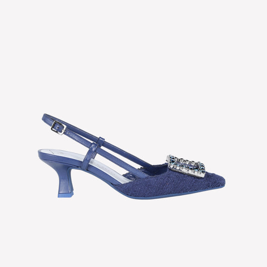 SLINGBACK IN TWEED NAVY CON FIBBIA DI CRISTALLI STEFI - Spring Summer Preview | Roberto Festa