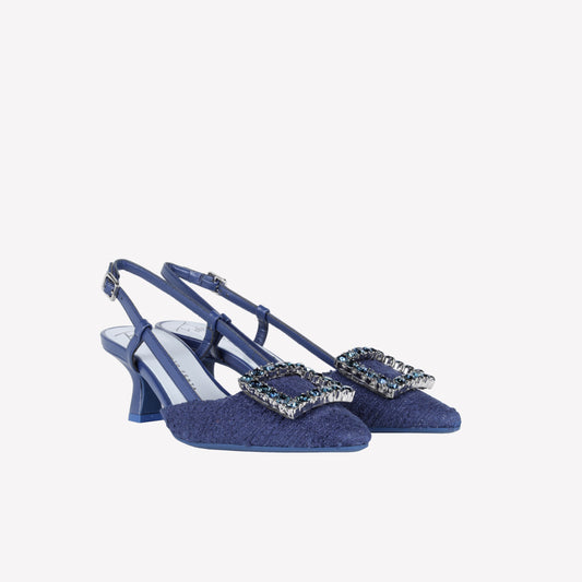 SLINGBACK IN TWEED NAVY CON FIBBIA DI CRISTALLI STEFI - Spring Summer Preview | Roberto Festa