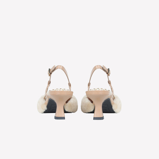 SLINGBACK IN VISONE MIELE CON FIBBIA QUADRA CON CRISTALLI STEFI - Beige | Roberto Festa