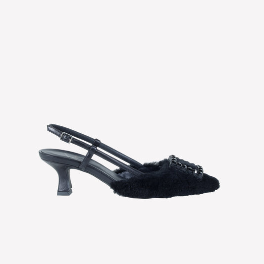 SLINGBACK IN VISONE NERO CON FIBBIA QUADRA CON CRISTALLI STEFI - Nero | Roberto Festa