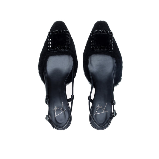 SLINGBACK IN VISONE NERO CON FIBBIA QUADRA CON CRISTALLI STEFI - Nero | Roberto Festa