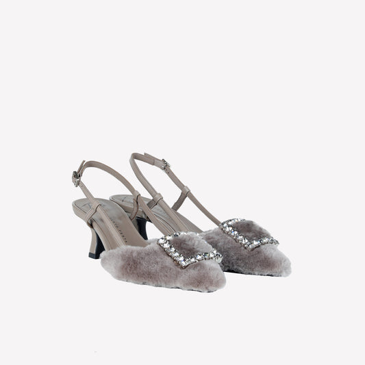 SLINGBACK IN VISONE NUTRIA CON FIBBIA QUADRA CON CRISTALLI STEFI - Scarpe | Roberto Festa